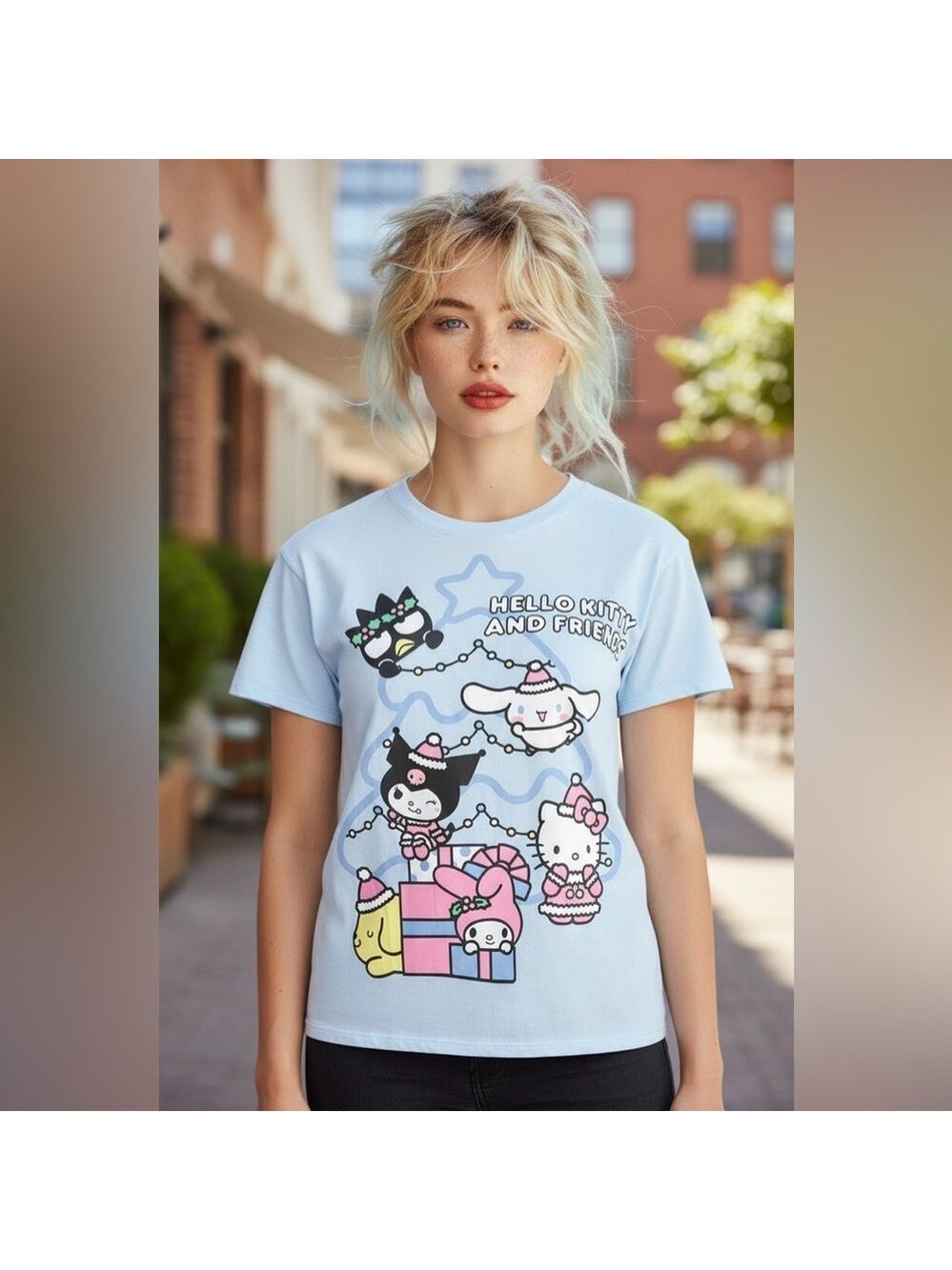 Hello Kitty & Friends Light Graphic Blue T-Shirt Size Adult Large NWT